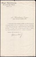 1919 MÁV segédtitkári előléptetés, Garami Ernő (1876-1935) kereskedelmügyi miniszter bélyegzett aláírásával, Magyar Népköztársaság Kereskedelemügyi Minister fejléces papíron, 1919. márc. 18., szakadással.