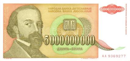 Jugoszlávia 1991. 100D, 10.000D + 1993. 5000D, 10.000D, 50.000D, 500.000D, 5000.000D, 50.000.000D (2...