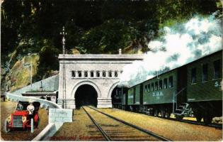 Iselle, Imbocco del Sempione / Simplon railway tunnel, train, automobile, locomotive