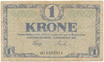 Dánia 1914. 1K 7 jegyű sorszám T:III- Denmark 1914. 1 Krone with 7 digit serial C:VG Krause 10.b