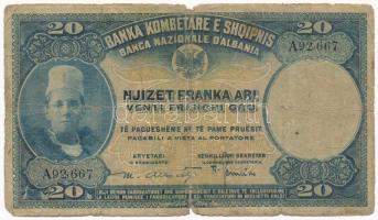 Albánia 1926. 20Fr T:III-,IV Albania 1926. 20 Franka Ari C:VG,G