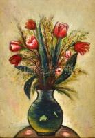 Jelzés nélkül: Virágcsendélet. Olaj, karton. Fa keretben, 48,5x34,5 cm