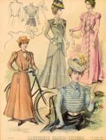 1898-99 Illustrirte Frauen-Zeitung 2 db divat illusztrációja. Színes fametszet, papír, üvegezett fa ...