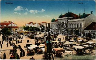 1917 Szolnok, Piactér, piaci árusok, Fehér Adolf, Rosenzveig, Kenéz, Koppán György üzlete (EK)