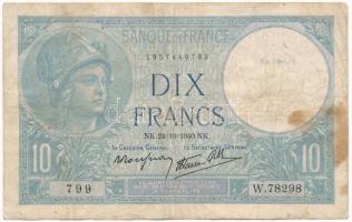 Franciaország 1940. 10Fr T:III fo., kis szakadás, ly. France 1940. 10 Francs C:F spotte, small tear, holes