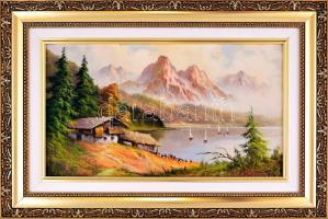 Czinege Zsolt (1964-): Erdélyi tó. Olaj, vászon, jelezve jobbra lent. Hátoldalán Balaton Galéria cím...