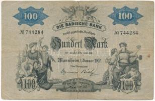 Német Államok / Baden 1907. 100M T:III- szakadás German States / Baden 1907. 100 Mark C:VG tear