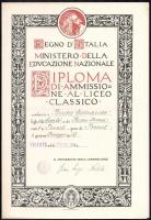 1932-1940 8 db olasz nyelvű fiumei bizonyítvány, közte 6 db díszes