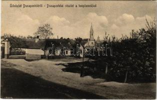 1928 Dunaújváros, Dunapentele, Sztálinváros; utca, templomok. Falus Dezső felvétele