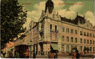1912 Szeged, Csongrádi Takarékpénztár palota, Gyógyszertár, villamos megállóhely. L. és P. 2683. (EK)