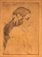 Prihoda István (1891-1956) - Rippl Rónai: Lányka. Rézkarc, papír, jelzett a karcon. Díszes, historizáló stílusú üvegezett fa keretben. 18,5x13,5 cm