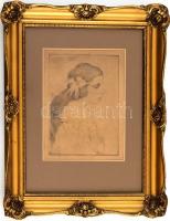 Prihoda István (1891-1956) - Rippl Rónai: Lányka. Rézkarc, papír, jelzett a karcon. Díszes, historiz...