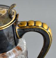 Ezüst (Ag,) boros kancsó, jelzett a peremén (780), metszett és színezett, szőlőfürtökkel díszített ü...