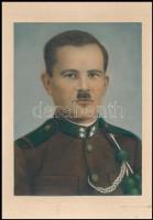 cca 1944 Kézzel színezett, katonai vintage fotó, halovány aláírással, 23,3x17,4 cm, karton 29,5x20,5 cm