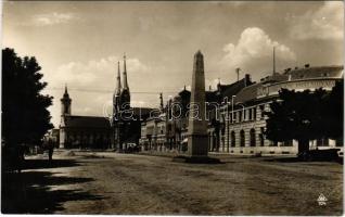 1927 Békéscsaba, Szent István tér, hősök szobra, M. kir. postahivatal, templomok