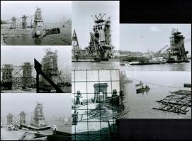 cca 1948 Budapest, a felrobbantott Lánchíd újjá építése, az egyik képen a háttérben a Kossuth-híd, egy másik képen a Kelet nevű hajó, 7 db mai nagyítás Kotnyek Antal (1921-1990) budapesti fotóriporter hagyatékából, 10x15 cm