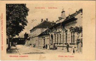 Lippa, Lipova; Kórház utca, üzlet. Krivány György kiadása / Spital-Gasse / street view, shop (fl)