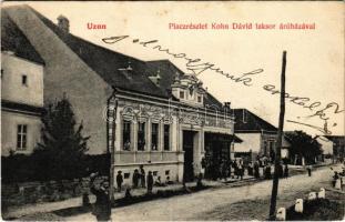 1911 Uzon, Usendorf, Ozun; Piac részlet, Kohn Dávid laksor áruháza, üzlete és saját kiadása / market, street view, publisher's shop (fa)