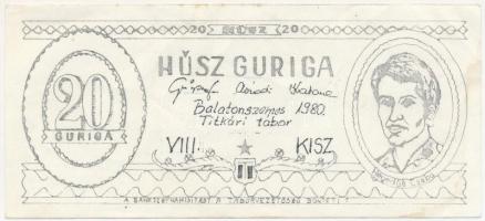 Balatonszemes 1980. 20 Guriga - KISZ Tábor fantázia bankjegy T:II-