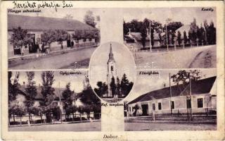 1939 Doboz (Békés), kastély, gyógyszertár, református templom, községháza, Hangya szövetkezet üzlete és saját kiadása (Rb)