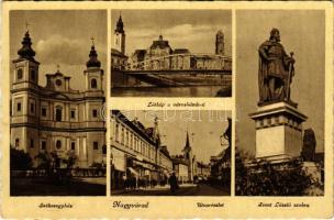 Nagyvárad, Oradea; Székesegyház, városháza, utca, Szent László szobor / cathedral, town hall, street, statue (EK)