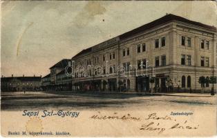 1903 Sepsiszentgyörgy, Sfantu Gheorghe; Szabadság tér, Székely Mikó Kollégium, üzletek / square, boarding school, shops (EK)