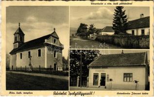 1938 Ipolytölgyes, Teldes; Római katolikus templom és plébánia, utcakép, Sztankovics Jánosné üzlete