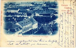 1900 Lugos, Lugoj; látkép, Wolf Samu és Fia, Grünberger Ede üzlete. Auspitz Adolf kiadása / general view, shops