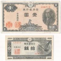 Japán 1946. 1Y + 1947. 10s T:II,III kis szakadás Japan 1946. 1 Yen + 1947. 10 Sen C:XF,F small tear Krause 84,85.