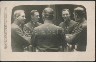 cca 1920 Önmagával szemben ülő katona. Ping-Pang szabadalommal készített fotólap, Trencsénteplic, 9x14 cm