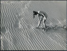 cca 1985 Vincze János (1922-1999) kecskeméti fotóművész hagyatékából vintage fotóművészeti alkotás (A homok asszonya), 18x24 cm
