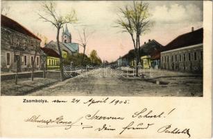 1905 Zsombolya, Hatzfeld, Jimbolia; utca, templom. Kohl János kiadása / street view, church