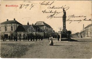 1907 Zsombolya, Hatzfeld, Jimbolia; utca, emlékmű. Pelstein F. kiadása / street view, monument (fl)