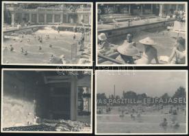 1935 A híres budapesti fürdők képeken, Palatinus (1 db), Széchényi (1 db), Gellértfürdő (2 db), 4 db fotó, a hátoldalakon német nyelvű feliratokkal, 9x6 cm