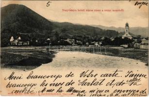 1902 Nagybánya, Baia Mare; keleti városrész a Zazar-mentéről. Kovács Gyula kiadása / general view, riverside (fl)