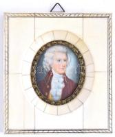 Olvashatatlan jelzéssel: Wolfgang Amadeus Mozart arcképe. Akvarell miniatúra. Keretben. 4,5x3,5 cm