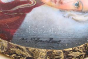 Olvashatatlan jelzéssel: Wolfgang Amadeus Mozart arcképe. Akvarell miniatúra. Keretben. 4,5x3,5 cm