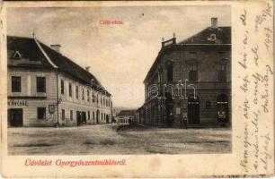 1907 Gyergyószentmiklós, Gheorgheni; Csíki utca, kávéház, üzlet / street view, café, shop (fl)