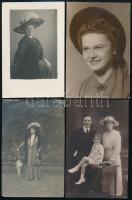 cca 1900-1940 Női portréfotók és életképek, 5 db fotó és fotólap 11x9 cm és 14x9