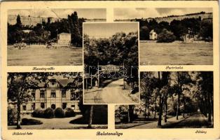 1941 Balatonaliga (Balatonvilágos), Rákóczi ház, part, sétány, Kerestey villa, Lassan hajts tábla (Rb)