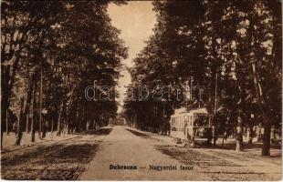1918 Debrecen, Nagyerdei fasor, villamos. Vasúti levelezőlapárusítás 2921. (Rb)