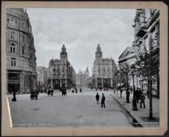 1902 Kigyó tér (Ferenciek tere), a Klotild palotákkal, és az épülő Erzsébet-híddal, fotó papíron, Drezda-Berlin, Stengel & Co., az egyik alsó sarkánál sérüléssel, 21x27 cm