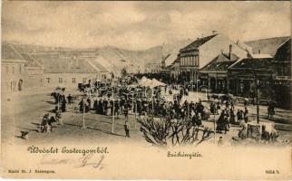 1905 Esztergom, Széchenyi tér, piac + BUDAPEST-ESZTERGOM 218.SZ. mozgóposta + PILISCSABA (EK)