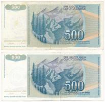 Jugoszlávia 1990. 500D (2db) kék és lila "Bosznia és Hercegovina Nemzeti Bankja" felülbély...