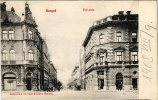 1908 Szeged, Vár utca, Kávéház, Pártos Alfréd bútorgyár üzlete