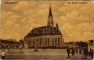 1908 Kolozsvár, Cluj; Szent Mihály templom, Mátyás király szobor. W. L. (?) 982. / church, statue, monument (EK)