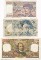 Franciaország 1973. 100Fr + 1985. 20Fr + 1991. 50Fr T:III,III- tűlyukak France 1973. 100 Francs + 1985. 20 Francs + 1991. 50 Francs C:F,VG needle holes