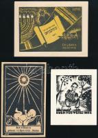 Vegyes ex libris-tétel, 7 db. Közte címeres, judaikai Különféle nyomótechnikákkal, 13x9 cm és 7x6 cm...