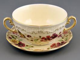 Zsolnay pillangó mintás nagy étkészlet, 6 személyes, összesen 37 db, kézzel festett, jelzett, hibátl...