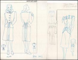 Divatrajzok a 30-as, 40-es évekből, többnyire Képes Pesti Hirlapos papíron